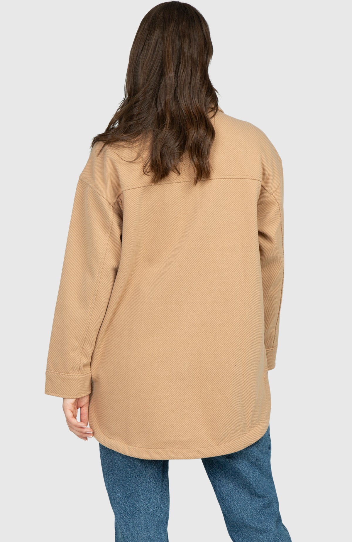 Hazelnut Oversized Twill Knit Shacket for Women - Back