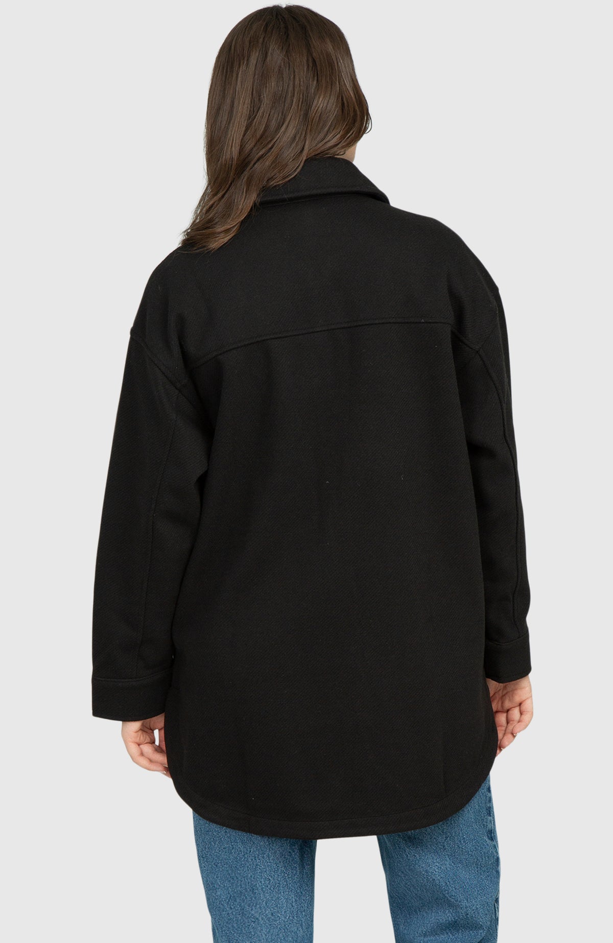 Smokey Black Oversized Twill Knit Shacket for Women - Back