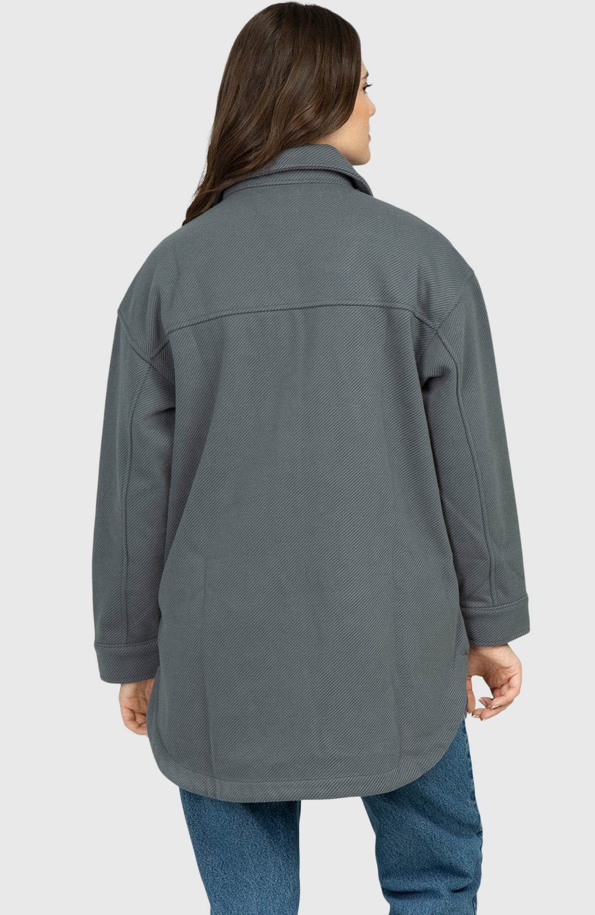 Slate Grey Oversized Twill Knit Shacket for Women - Back