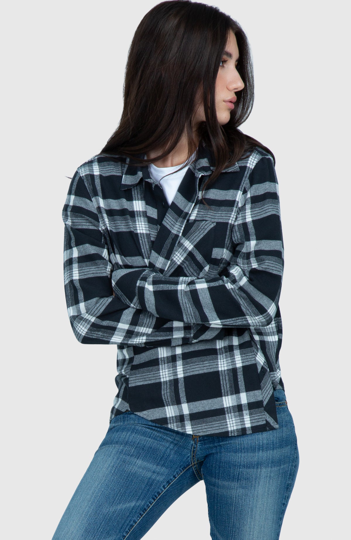 Black Moonlight Boyfriend Plaid Shirt for Women - Lifestyle