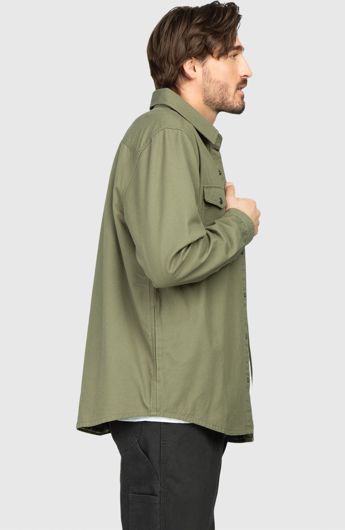 Sage Green Canvas Shirt Jacket - Side