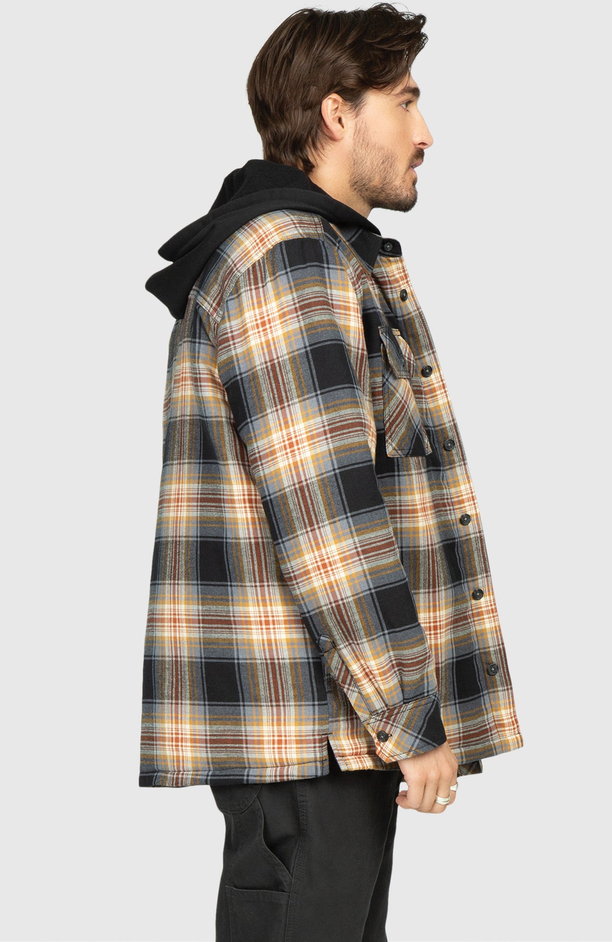 Chestnut Hooded Flannel Shirt Jacket - Side