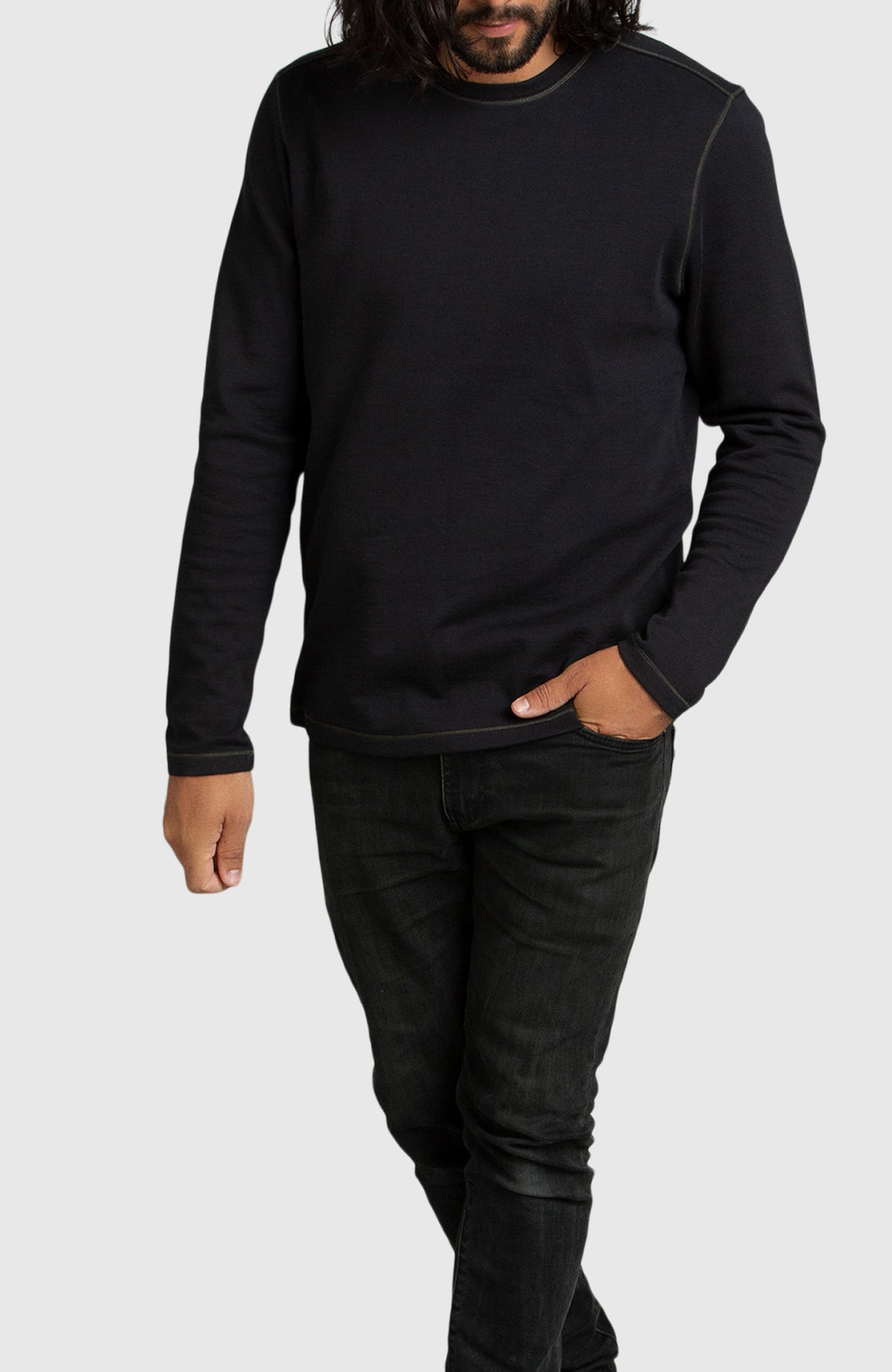 Black Double Knit Crewneck Sweatshirt for Men - Full