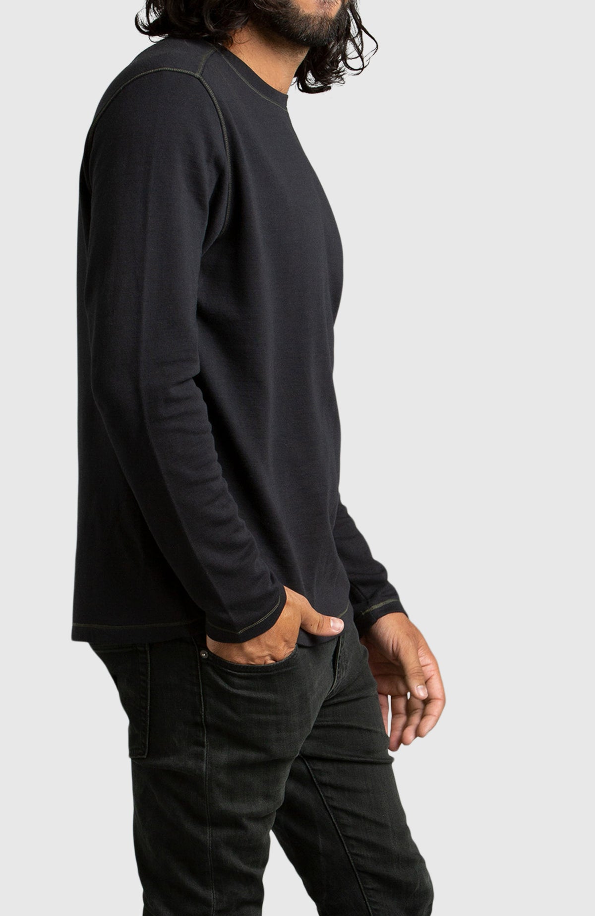 Black Double Knit Crewneck Sweatshirt for Men - Side