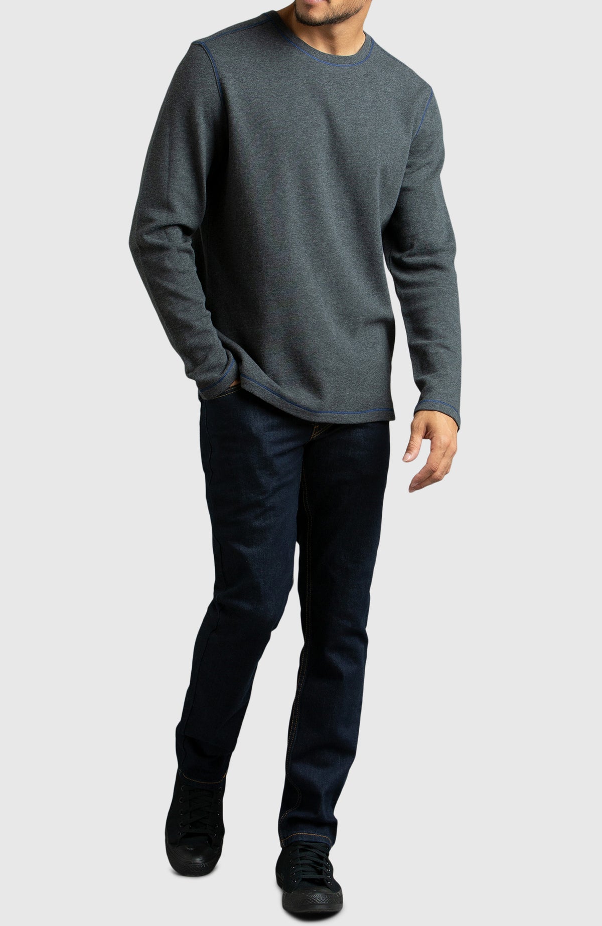 Dark Heather Grey Double Knit Crewneck Sweatshirt for Men - Full