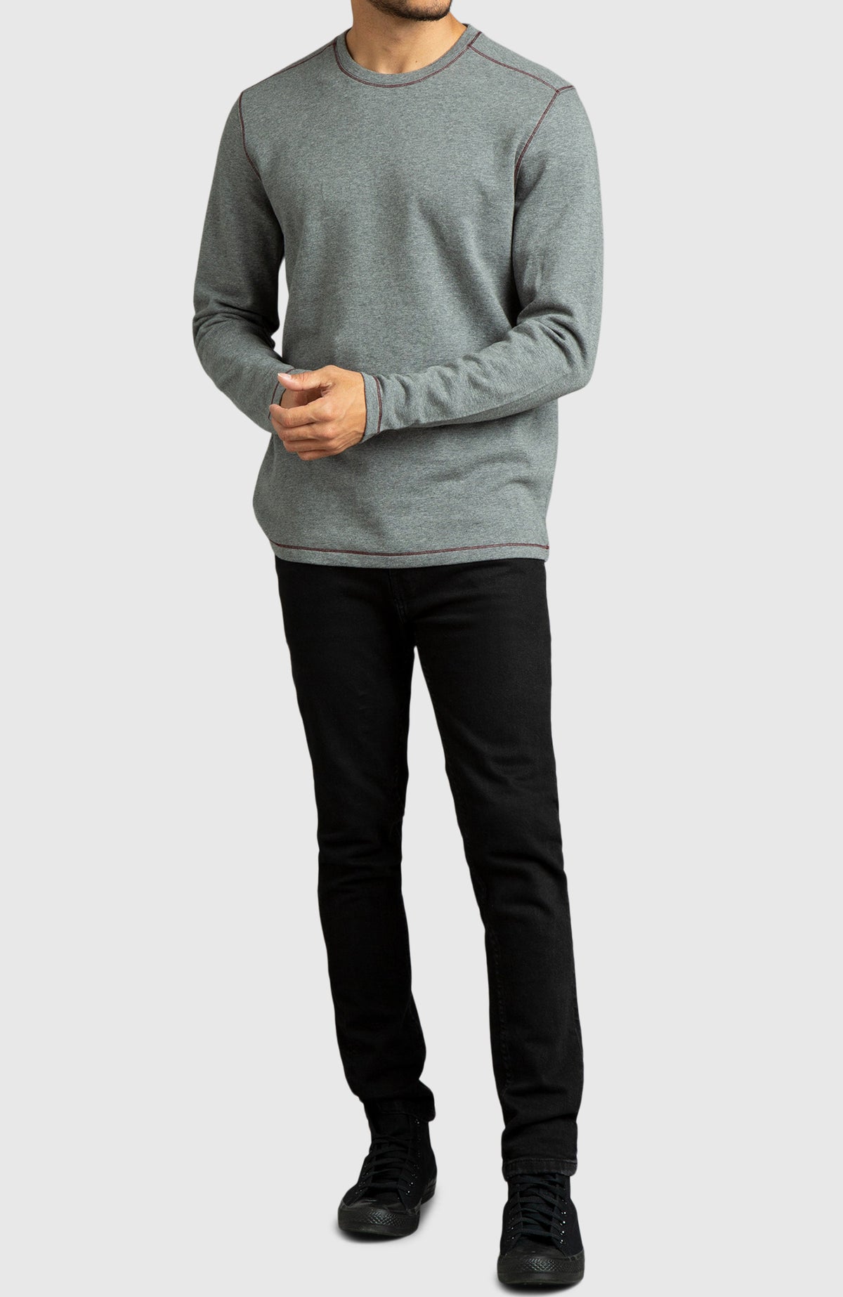 Heather Grey Double Knit Crewneck Sweatshirt for Men - Full