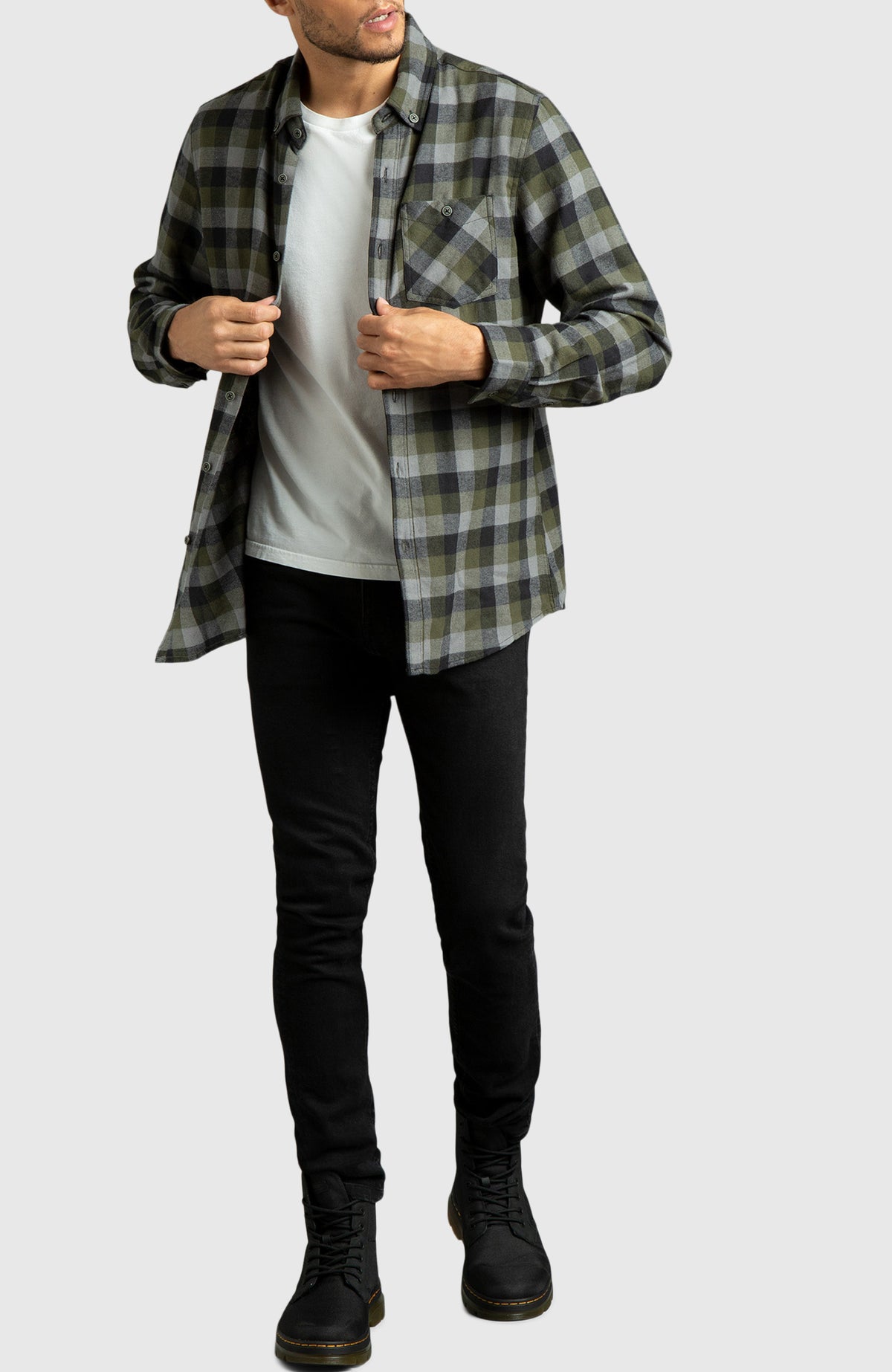 Green & Black Plaid Flannel Shirt for Men - Full