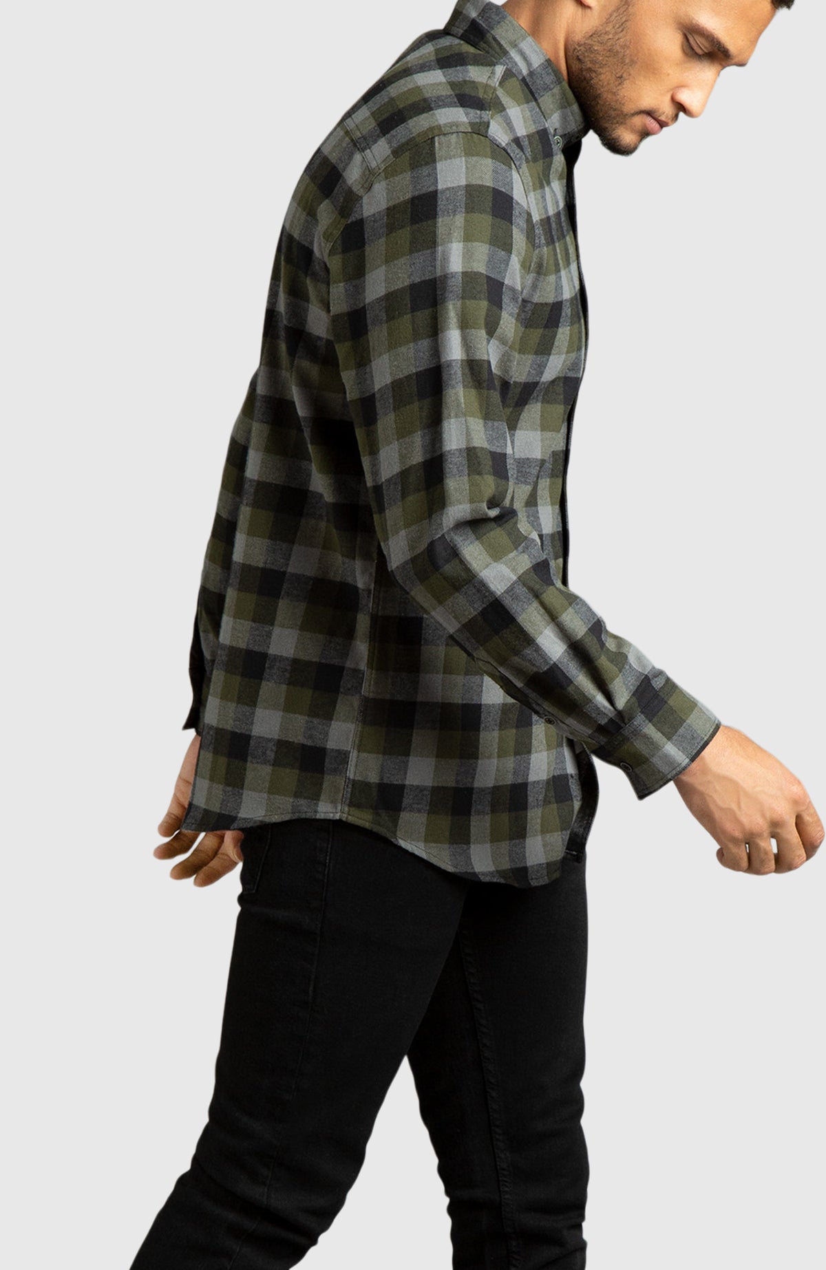 Green & Black Plaid Flannel Shirt for Men - Side