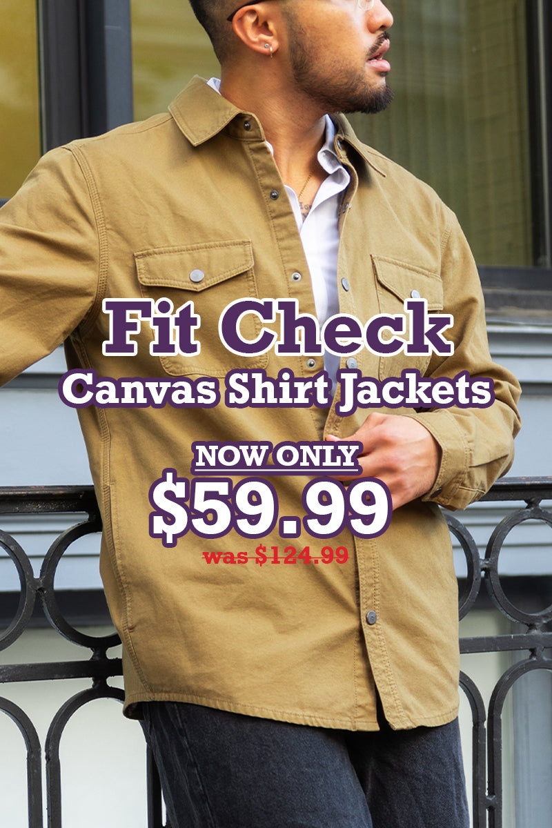 All canvas shirt jackets are now only $59.99 instead of $124.99.