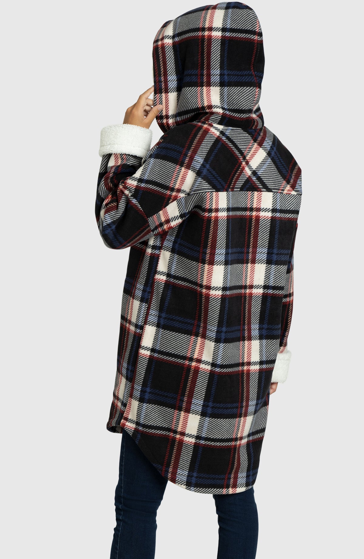 Navy & Red Ebony Oversized Hooded Jacket for Women - Back