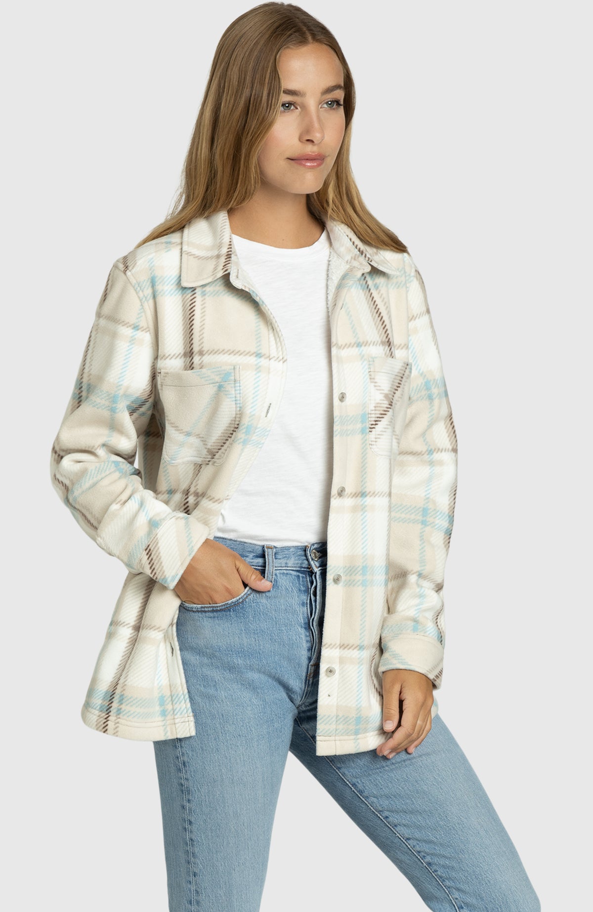 Blue Latte Polar Fleece Shirt Jacket for Women - Side