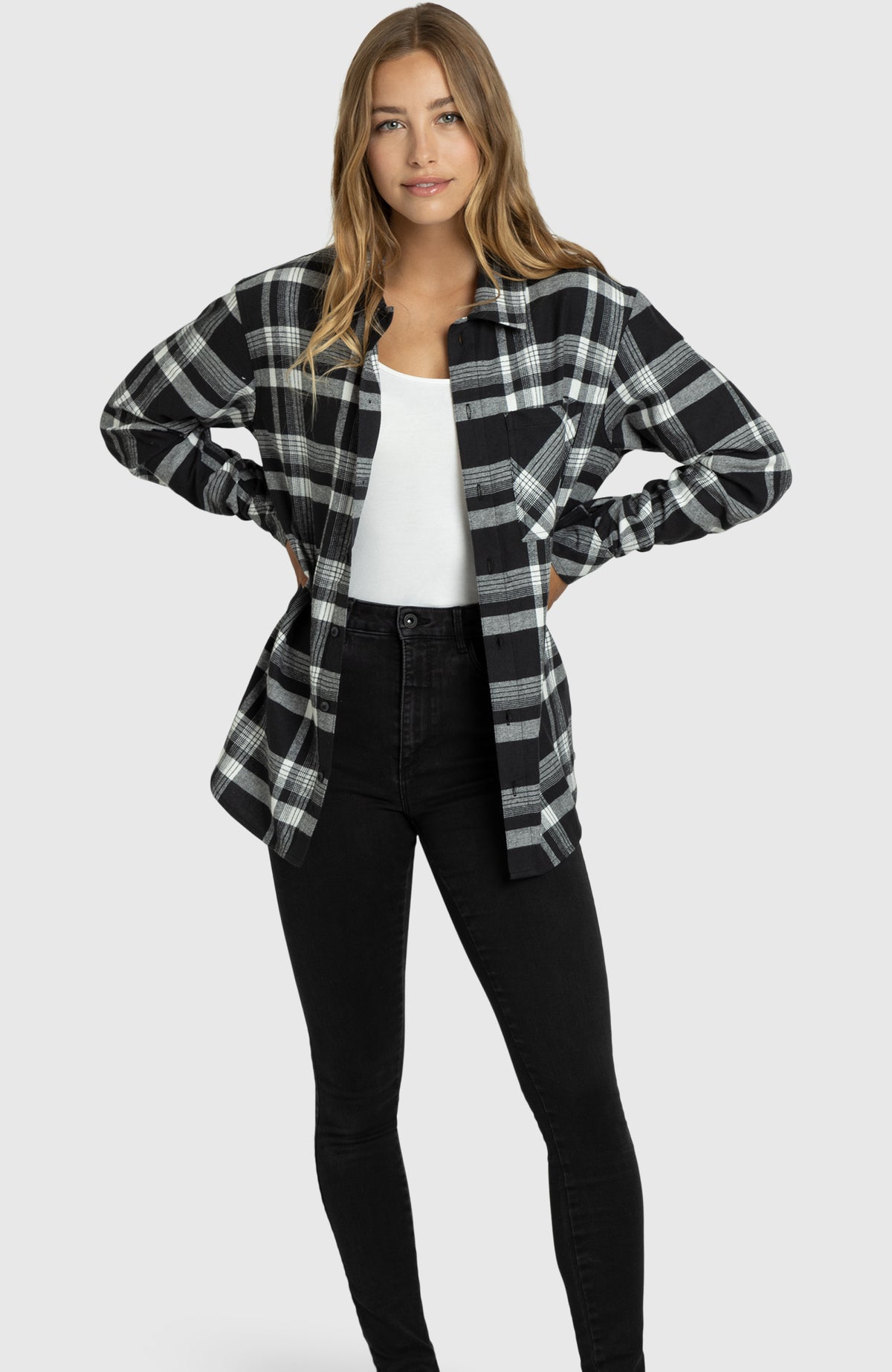 Black Moonlight Boyfriend Plaid Shirt for Women - Full Length