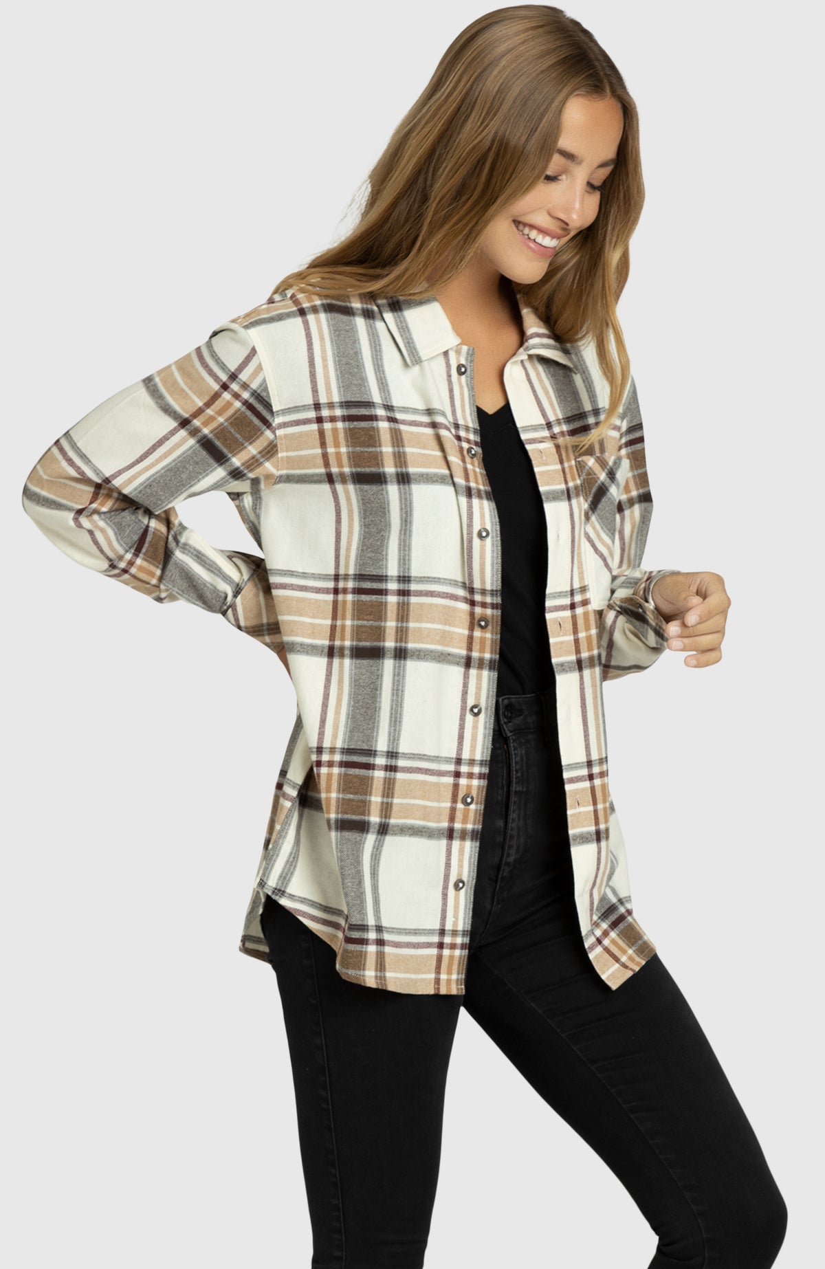 Brown Sugar Boyfriend Plaid Shirt for Women - Side