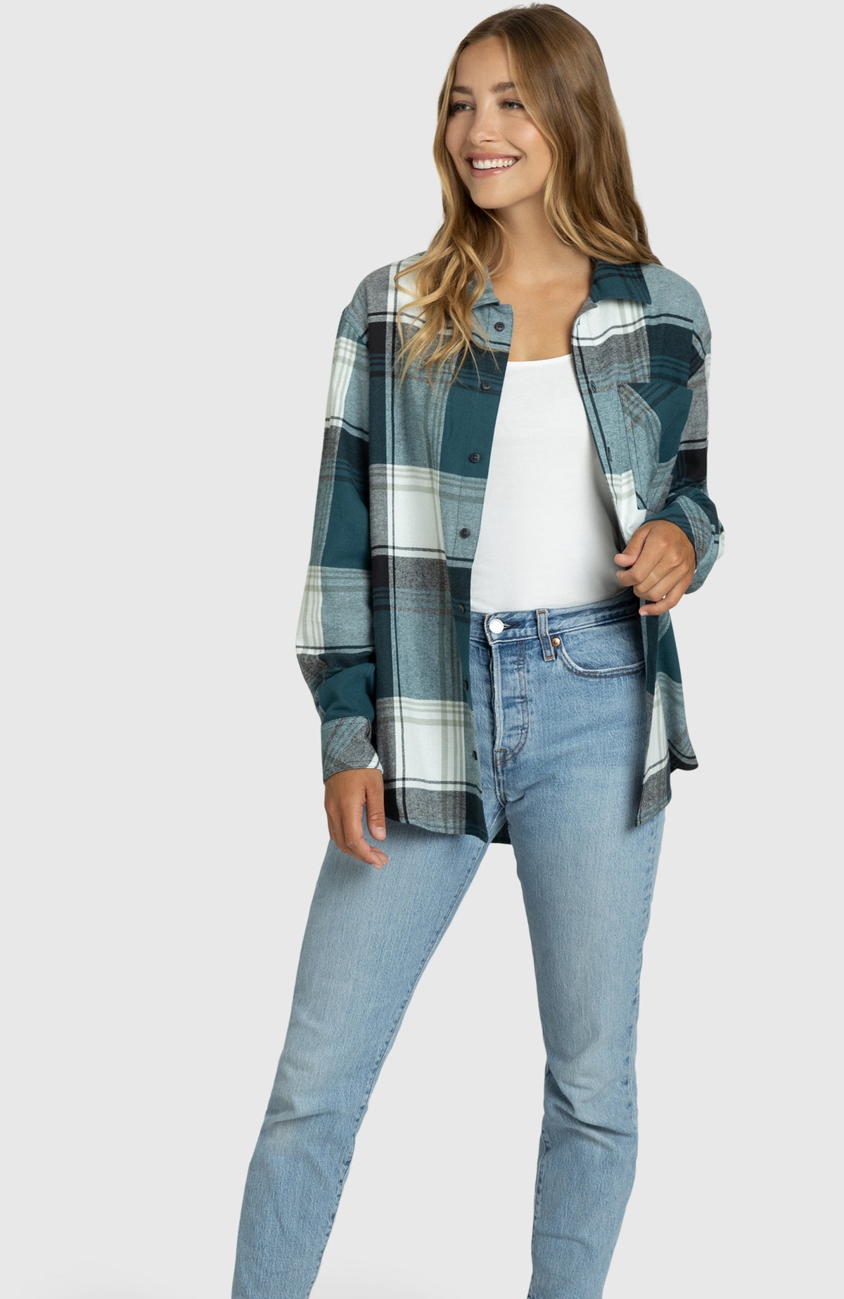 Green Pond Boyfriend Plaid Shirt for Women - Full Length