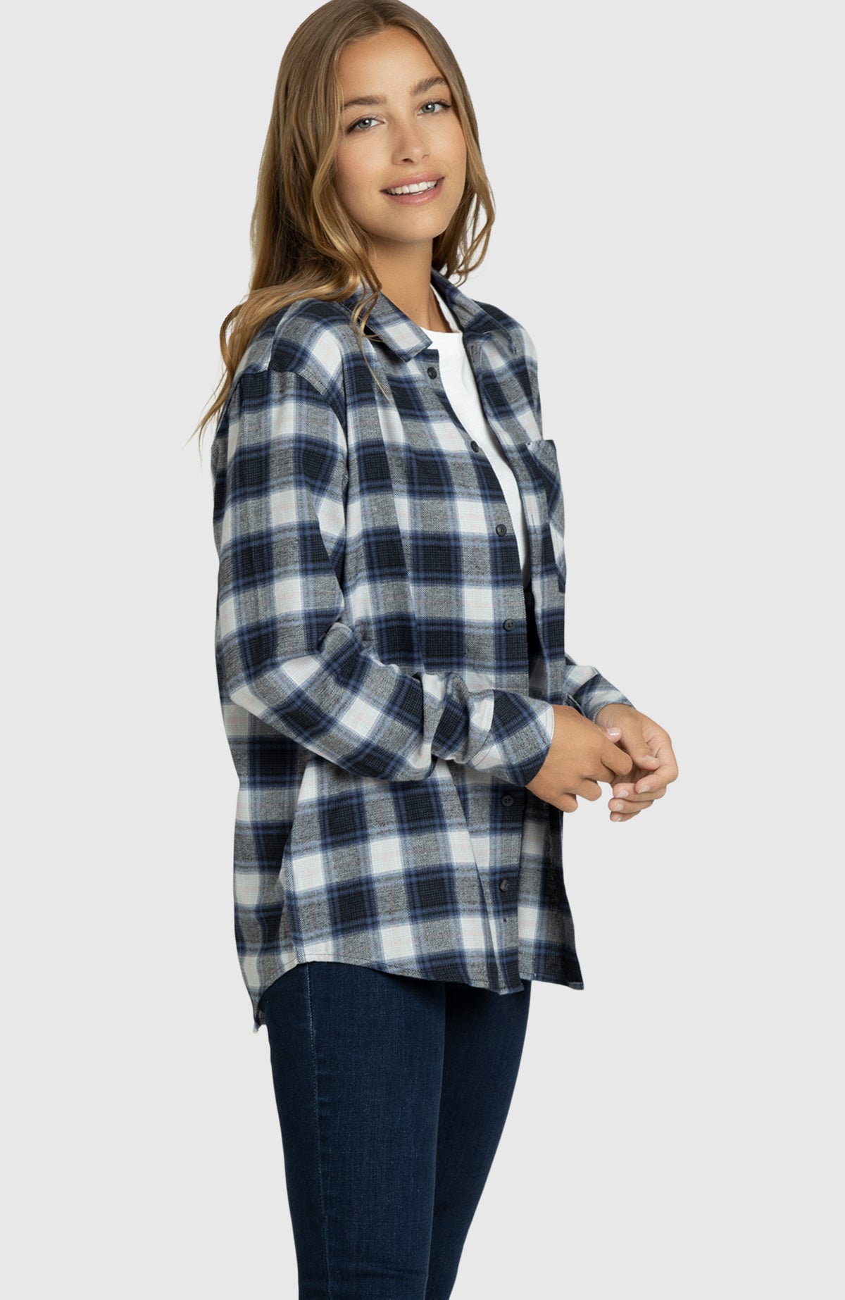 Lilac Marble Boyfriend Plaid Shirt for Women - Side