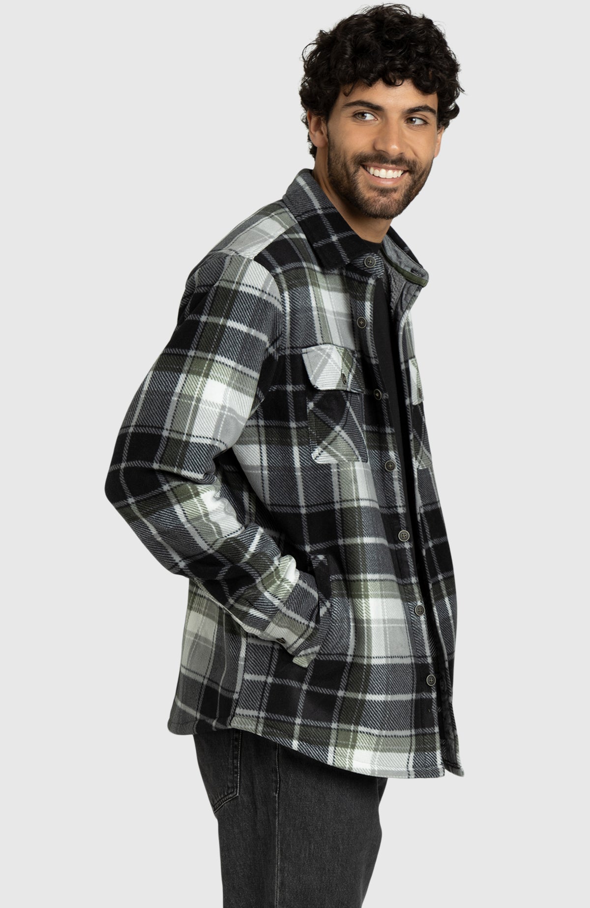 Black Beetle Polar Fleece Shirt Jacket for Men - Side
