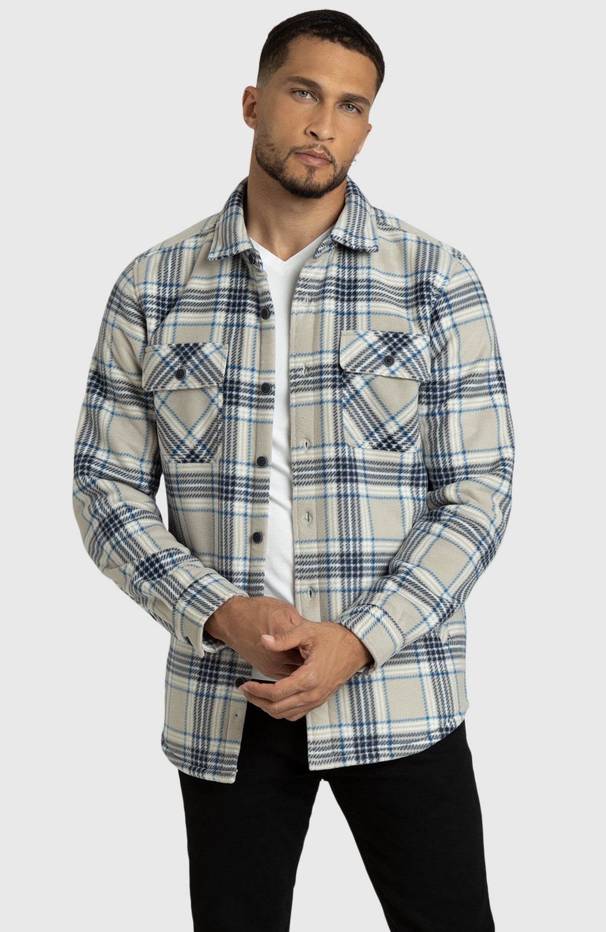 Blue Stone Polar Fleece Shirt Jacket for Men - Front