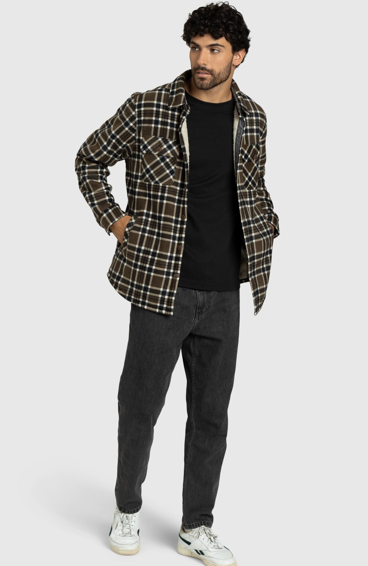 Espresso Bean Polar Fleece Shirt Jacket for Men - Full Length