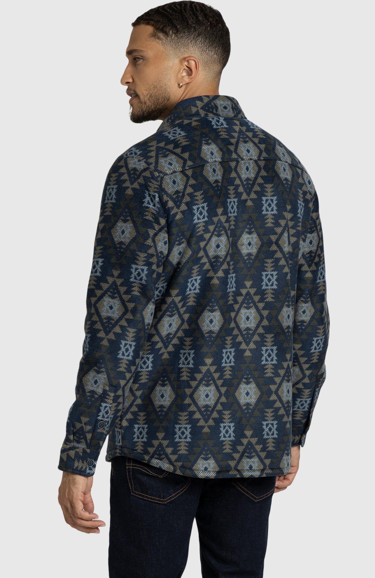 Navy Aztec Polar Fleece Shirt Jacket for Men - Back