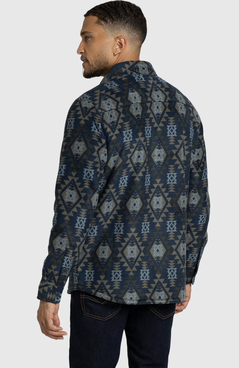 Navy Aztec Polar Fleece Shirt Jacket for Men - Back
