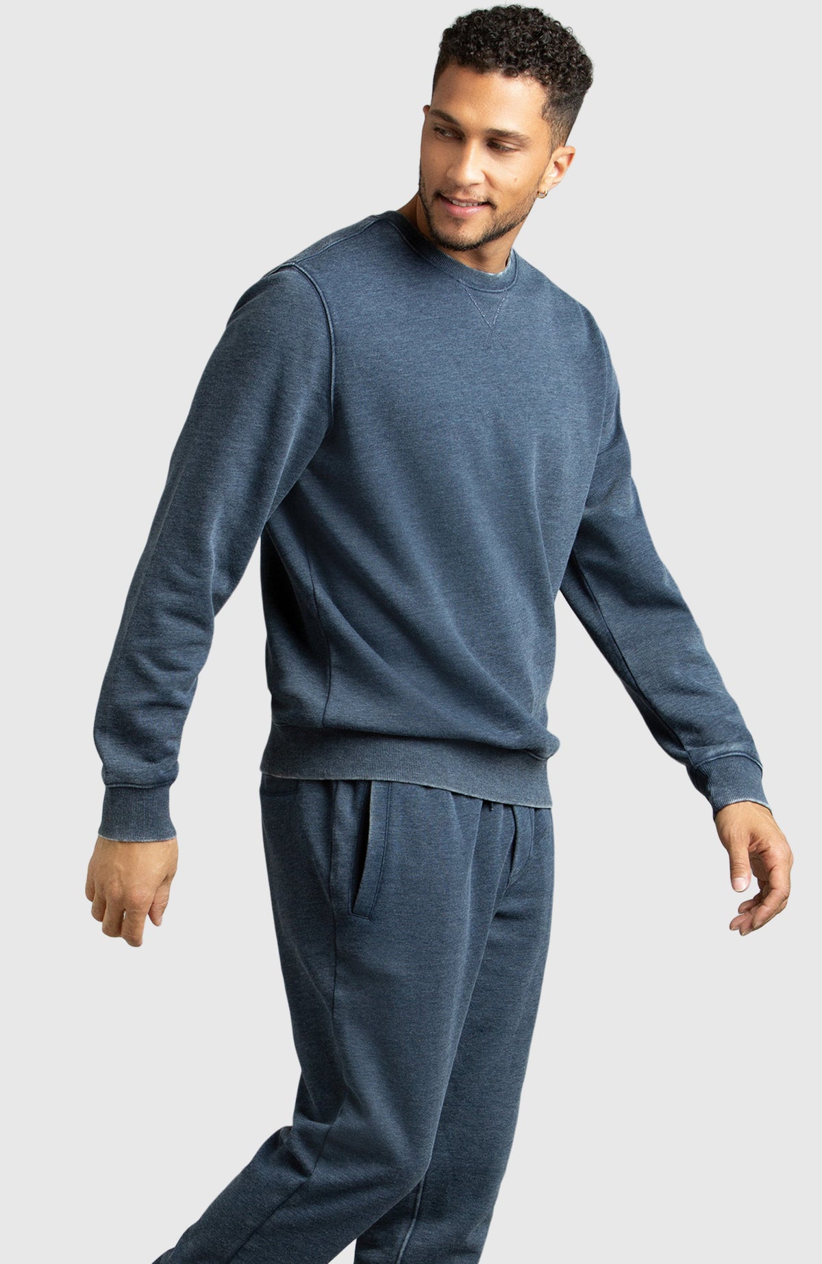 Navy Blue Fleece Crewneck Sweatshirt for Men - Side