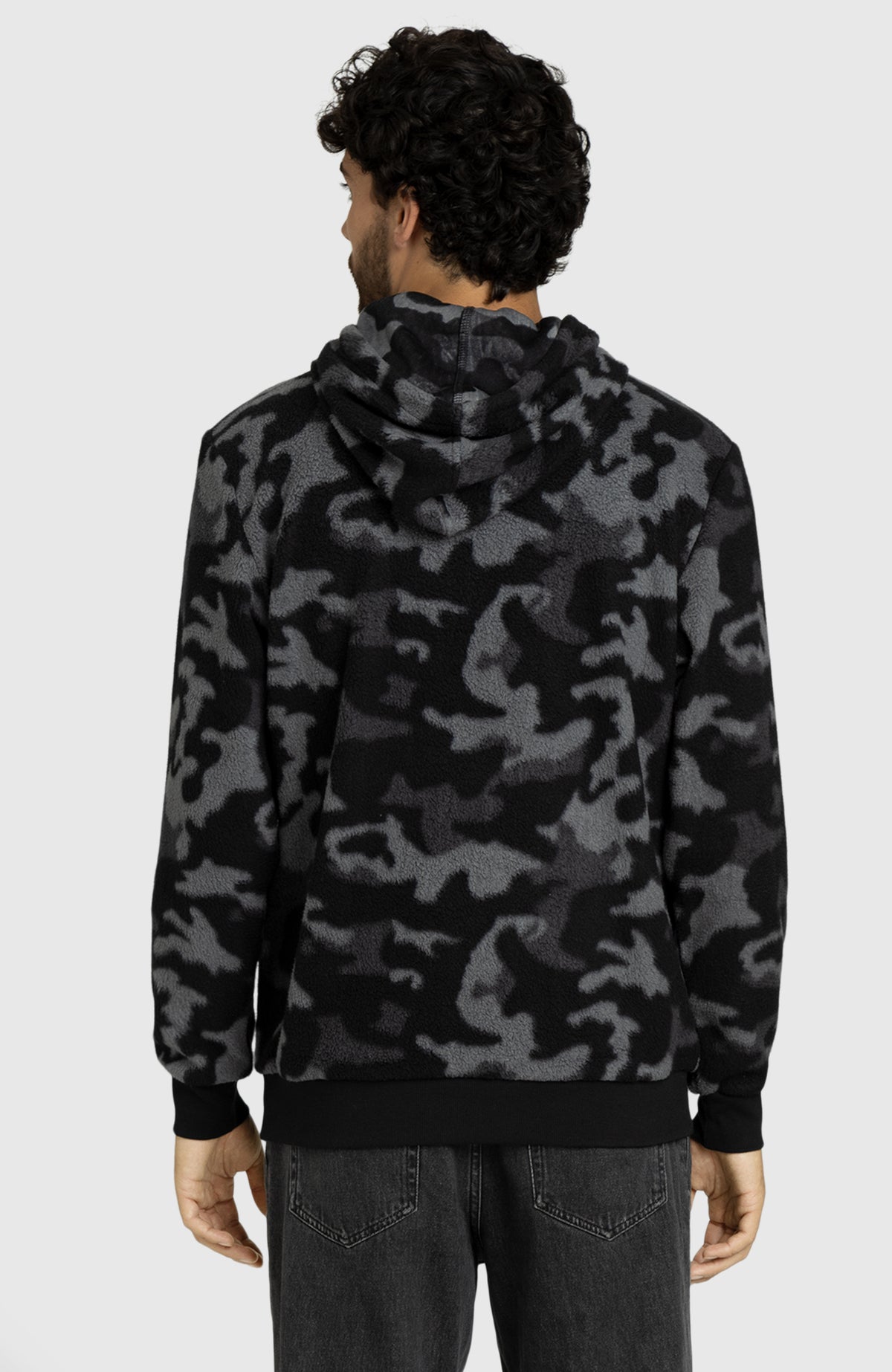 Black Camo Sherpa Hoodie for Men - Back