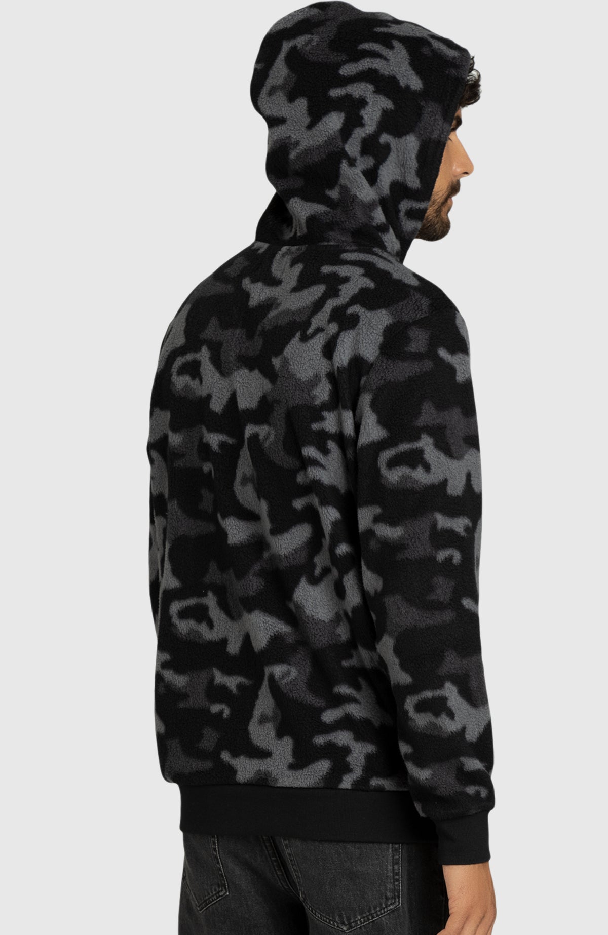 Black Camo Sherpa Hoodie for Men - Back