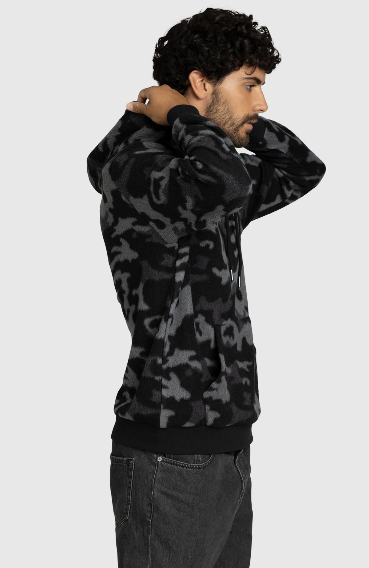 Black Camo Sherpa Hoodie for Men - Side