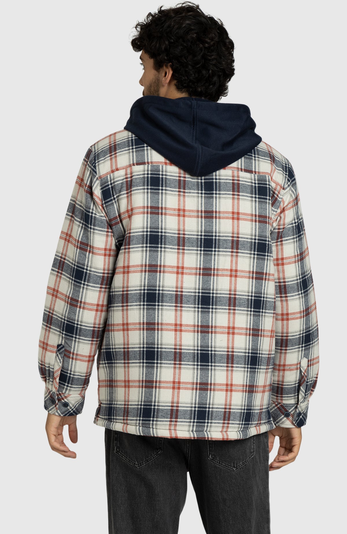 Navy Moonstruck Hooded Flannel Shirt Jacket for Men - Back