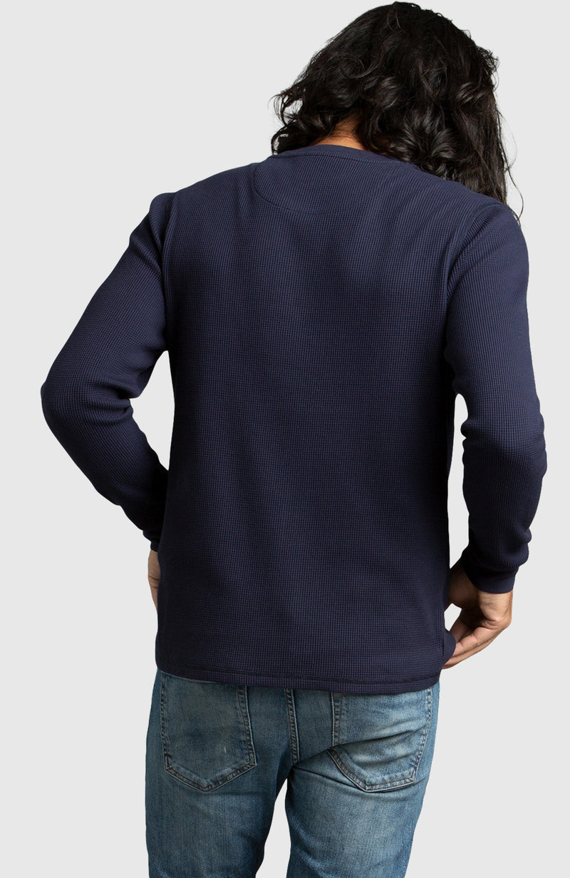 Navy Waffle Crewneck Sweater for Men - Back