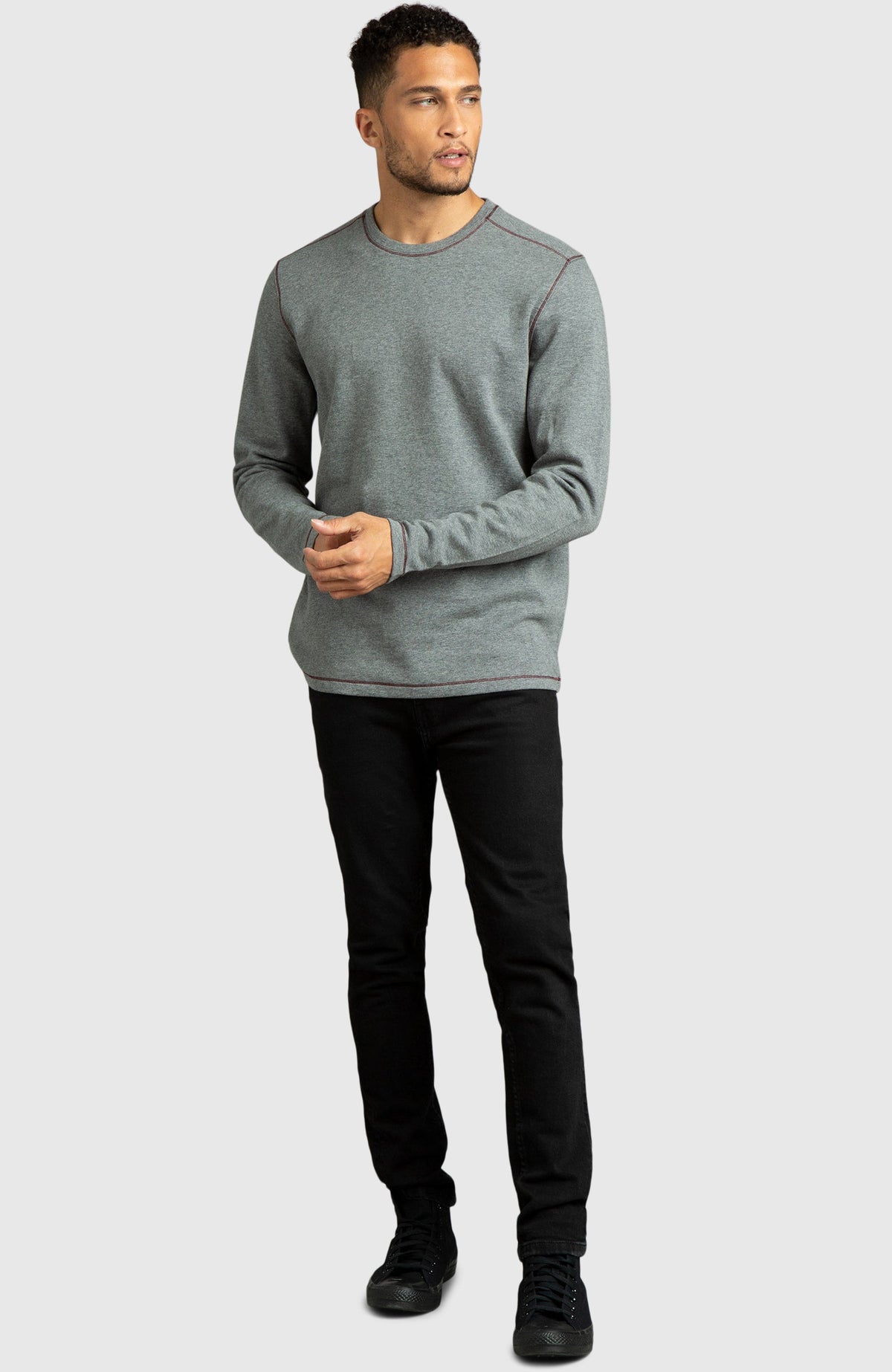 Heather Grey Double Knit Crewneck Sweatshirt for Men - Full