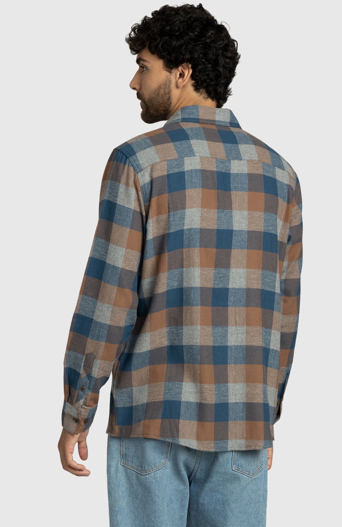 Blue Walnut Plaid Flannel Shirt for Men - Back