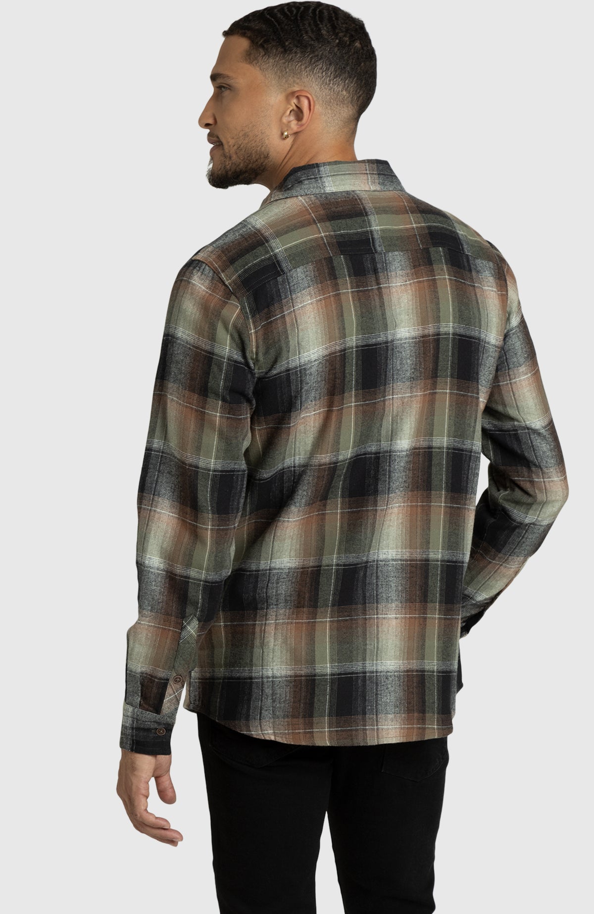 Dusty Olive Plaid Flannel Shirt for Men - Back