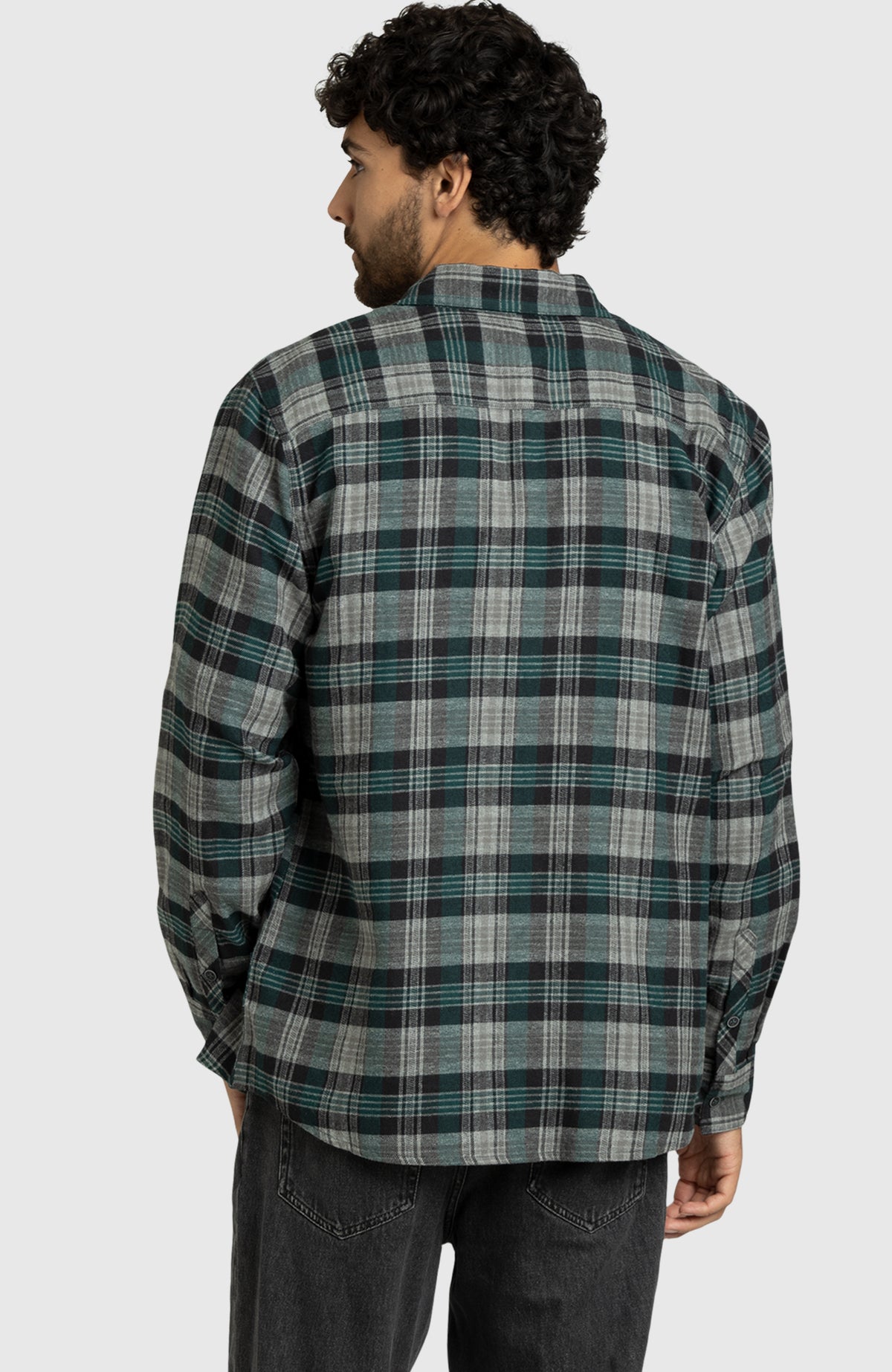 Pine Green Plaid Flannel Shirt for Men - Back