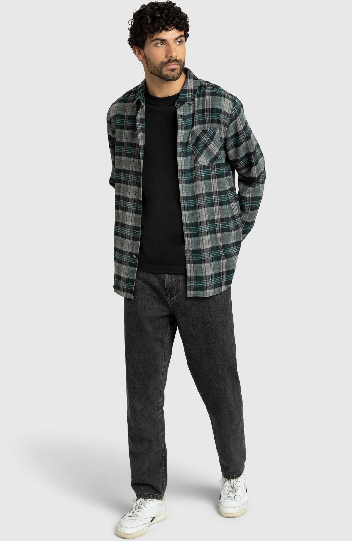 Pine Green Plaid Flannel Shirt for Men - Full Length