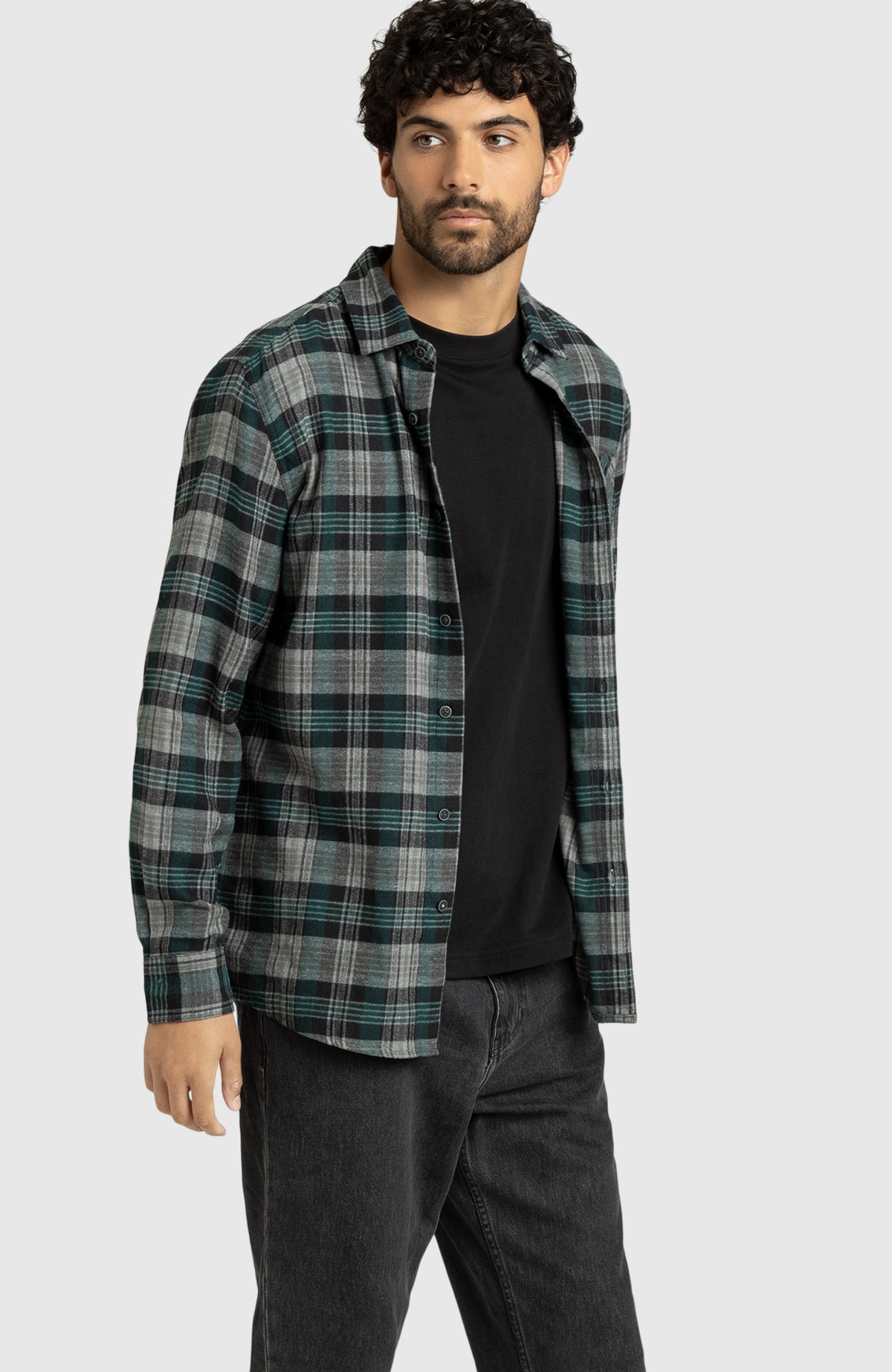 Pine Green Plaid Flannel Shirt for Men - Side