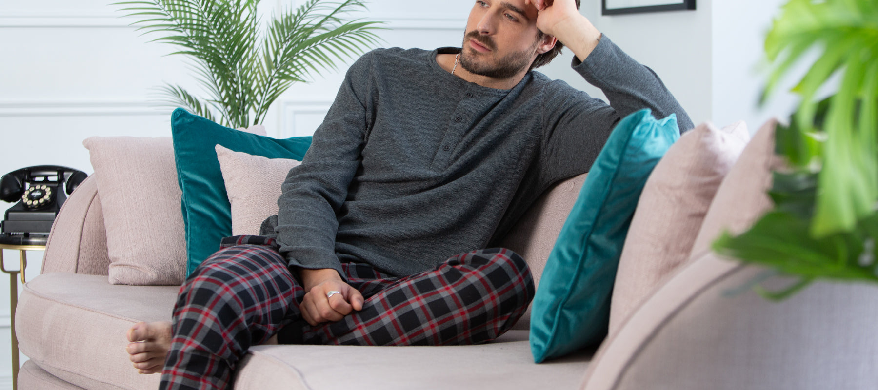 Shop our men's sleepwear collection from plaid pajama pants and henley tops