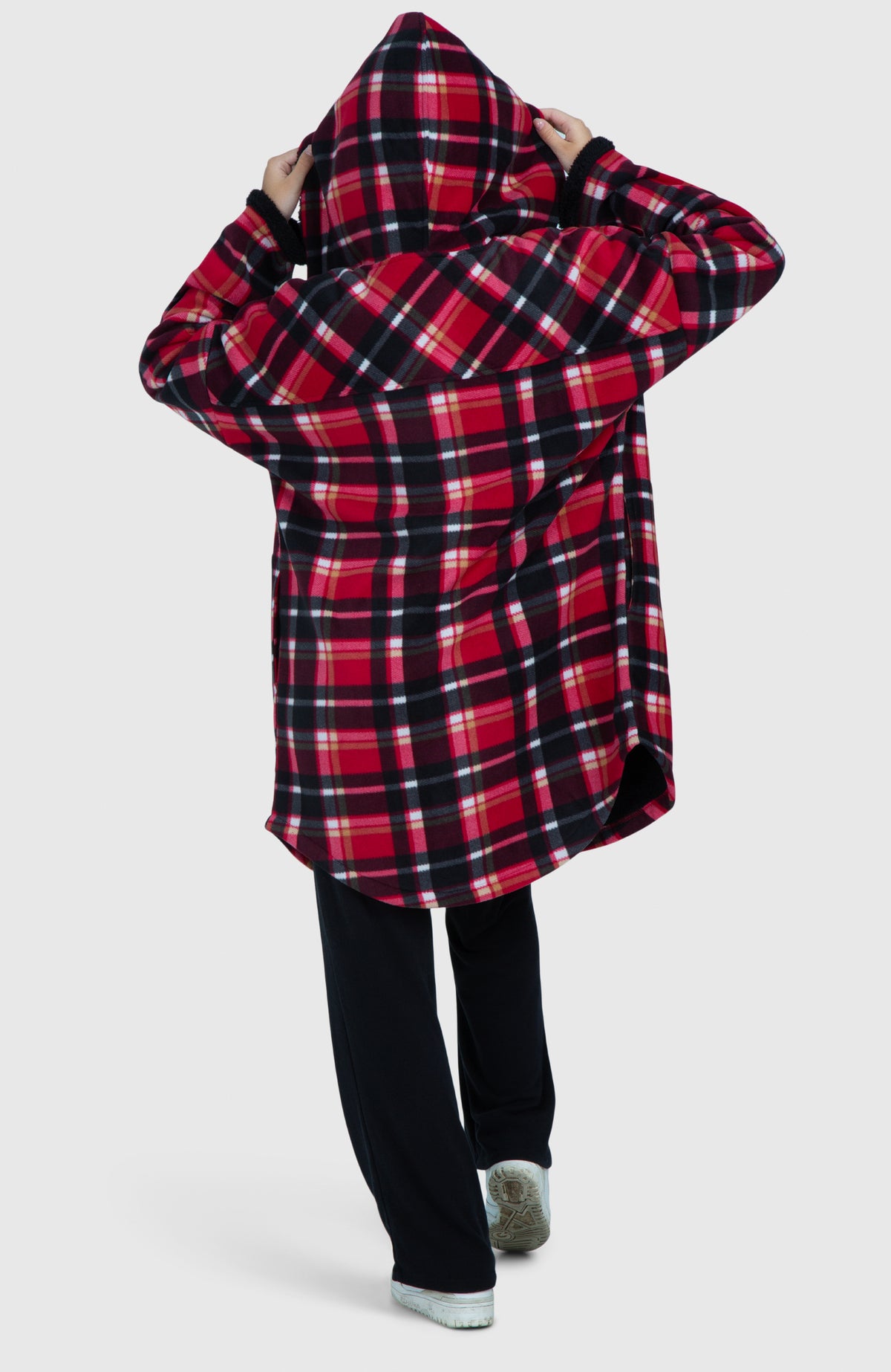 Black Cherry Long Plush Oversized Hooded Jacket - Back