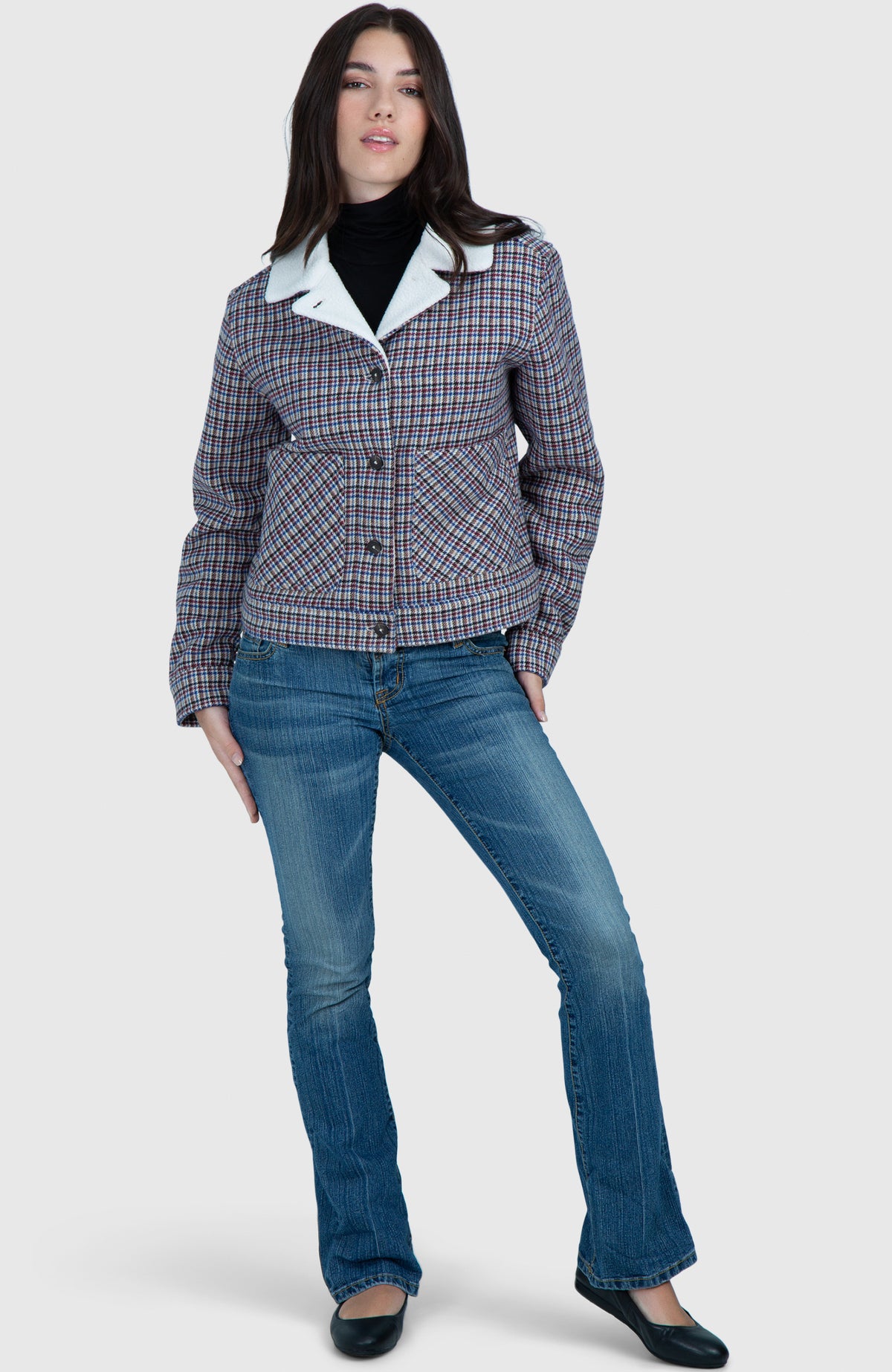 Americana Plaid Bonded Trucker Jacket - Front