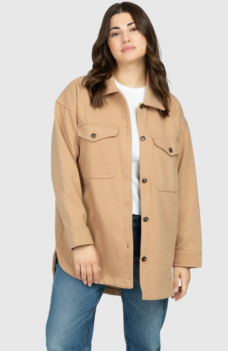Hazelnut Oversized Twill Knit Shacket
