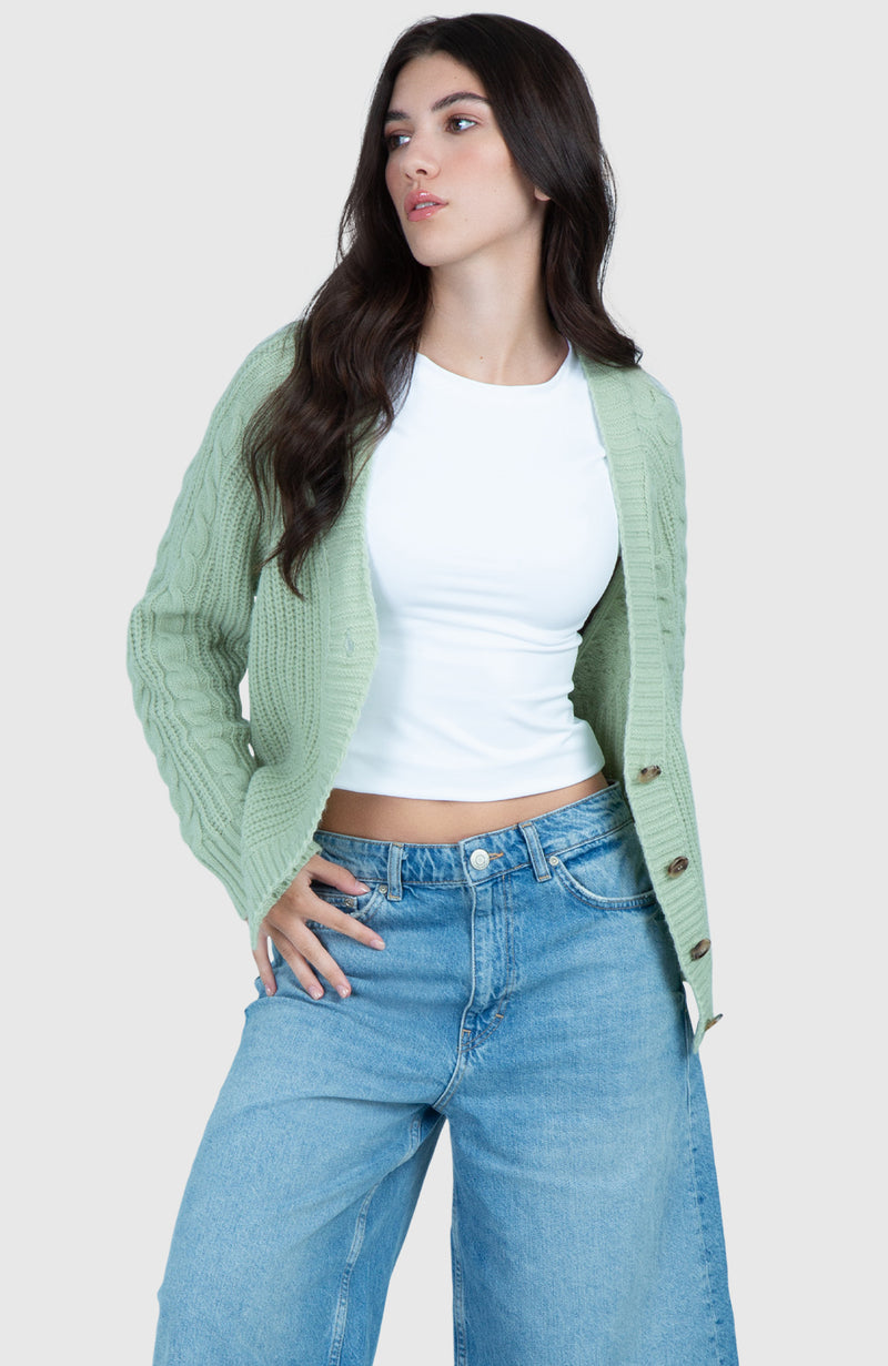 Hint of Mint Solid Cardigan Sweater - Front2