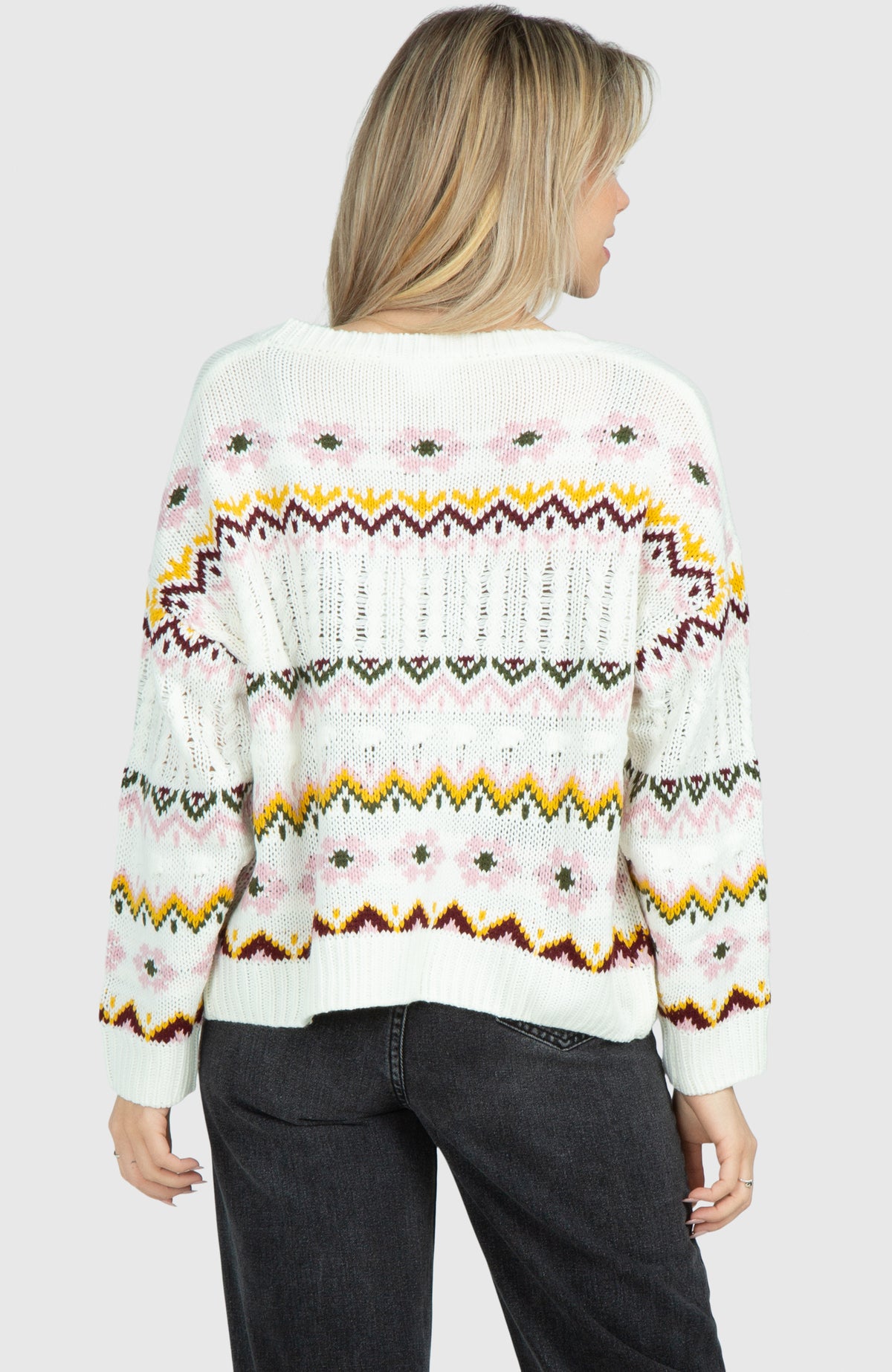 Blossom Cream Jacquard Cardigan Sweater - Back