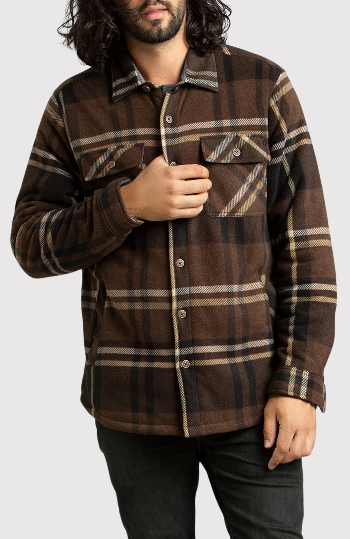 Coffee Bean Polar Fleece Shirt Jacket for Men - Front