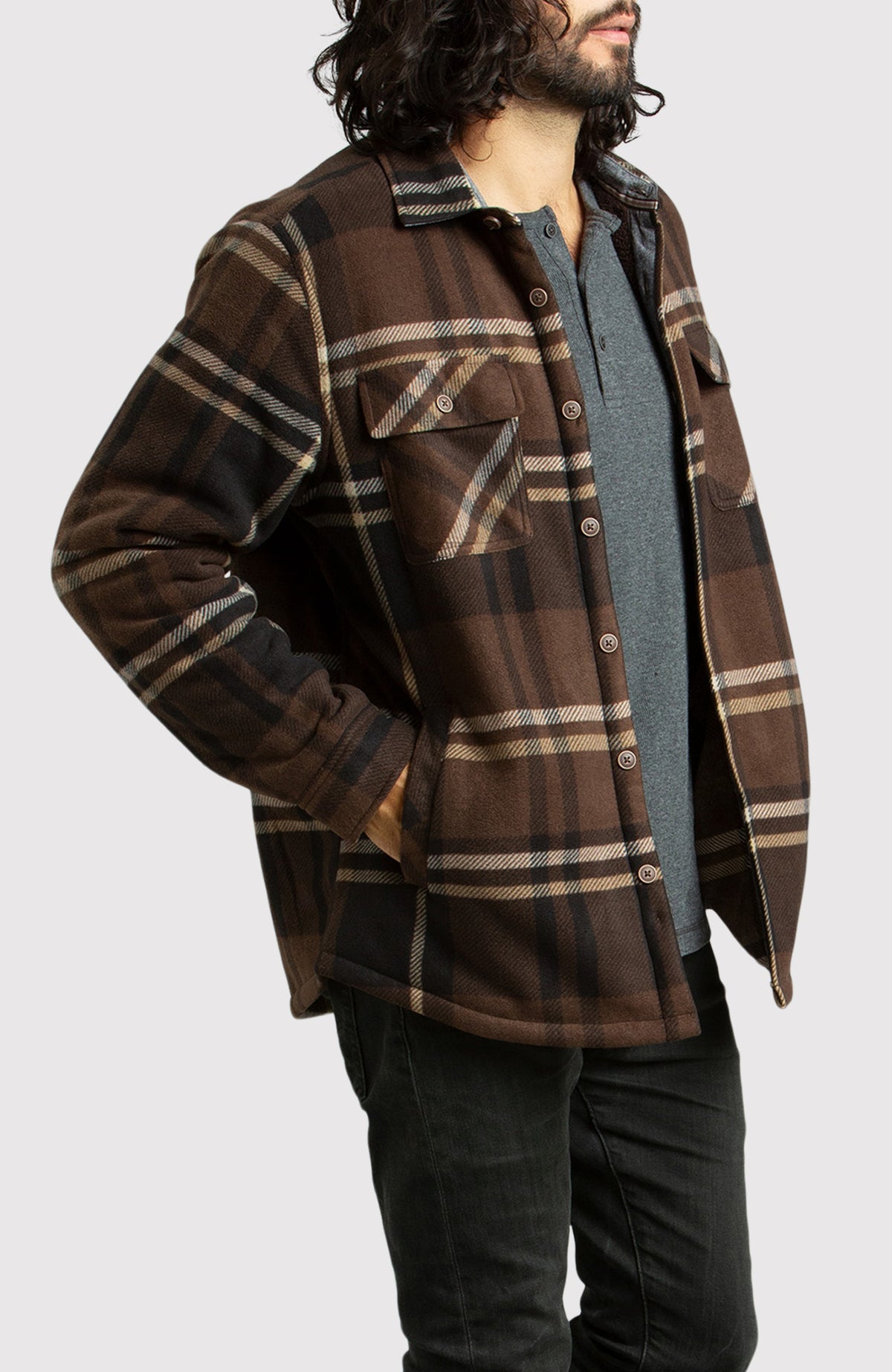 Coffee Bean Polar Fleece Shirt Jacket for Men - Side