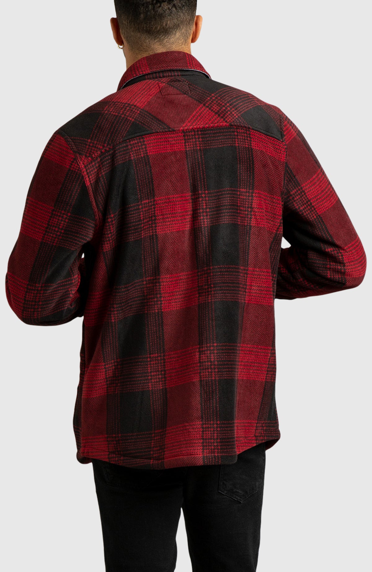 Red & Black Polar Fleece Shirt Jacket for Men - Back