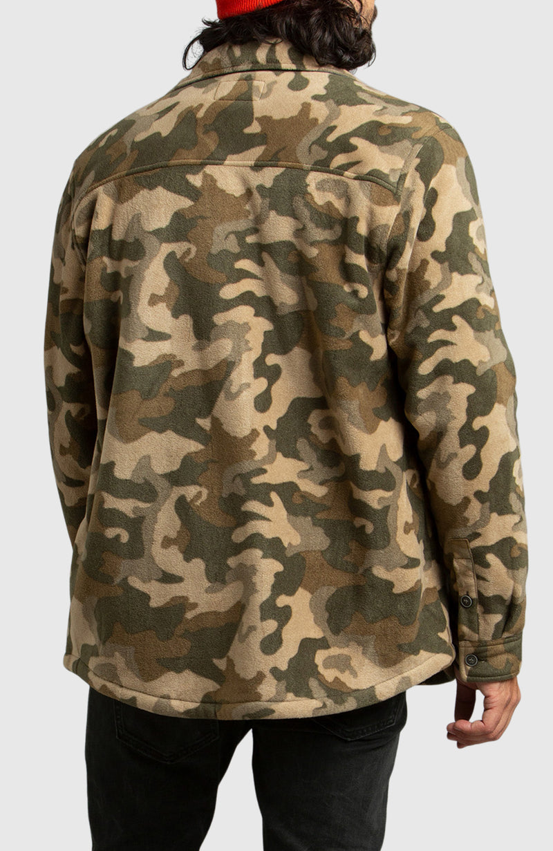 Army Green Polar Fleece Shirt Jacket for Men - Back