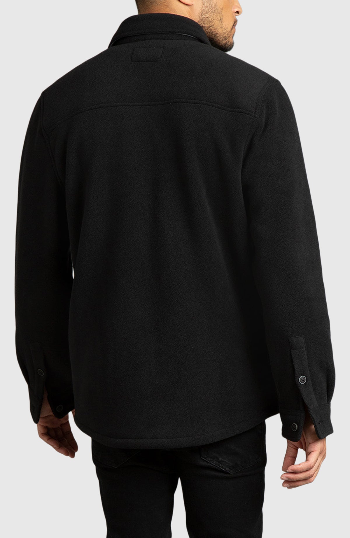 Black Polar Fleece Shirt Jacket for Men - Back