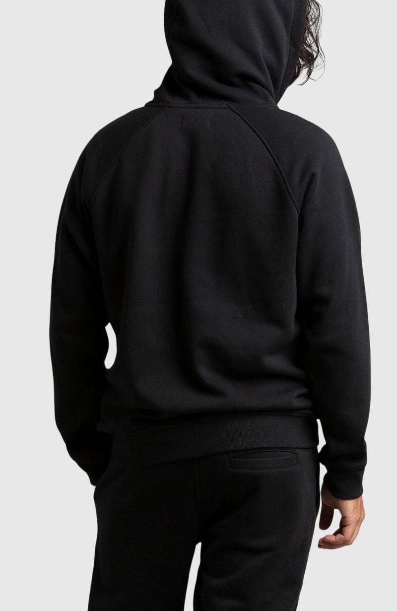 Black Front Zip Fleece Hoodie for Men - Back