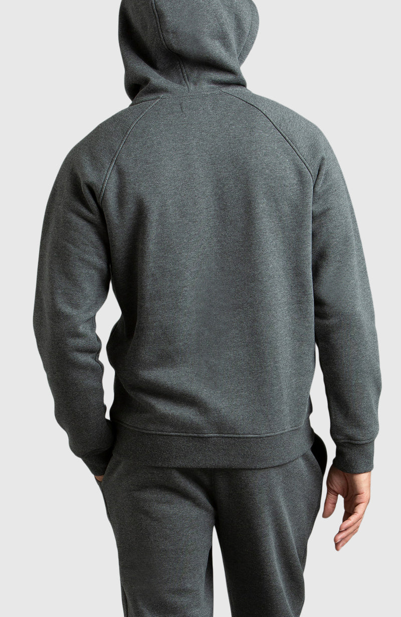 Heather Grey Front Zip Fleece Hoodie for Men - Back