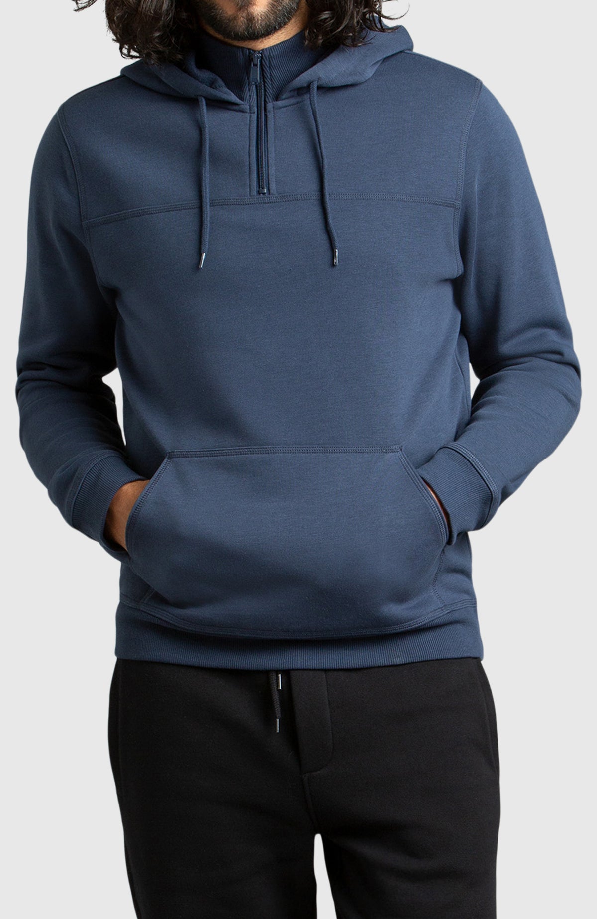 Blue Half-Zip Fleece Hoodie for Men - Front